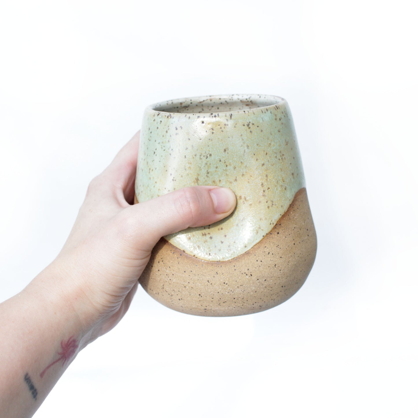 Seafoam Green Speckled Stoneware Thumb Tumbler