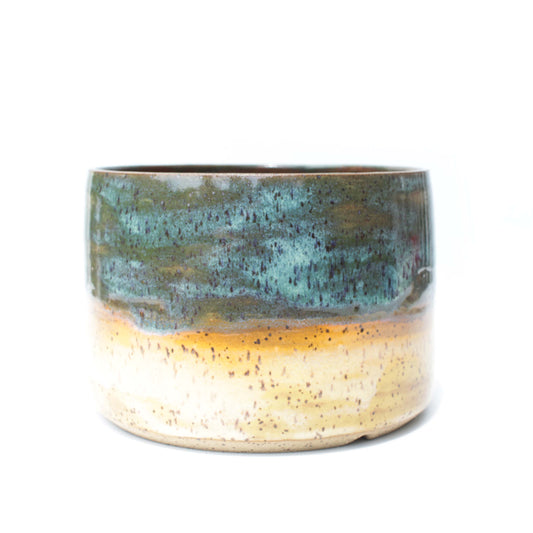 6" Green and Yellow Speckled Stoneware Planter Pot