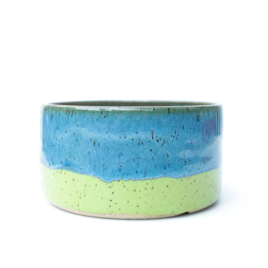 5" Lime Green and Turquoise Speckled Stoneware Planter Pot