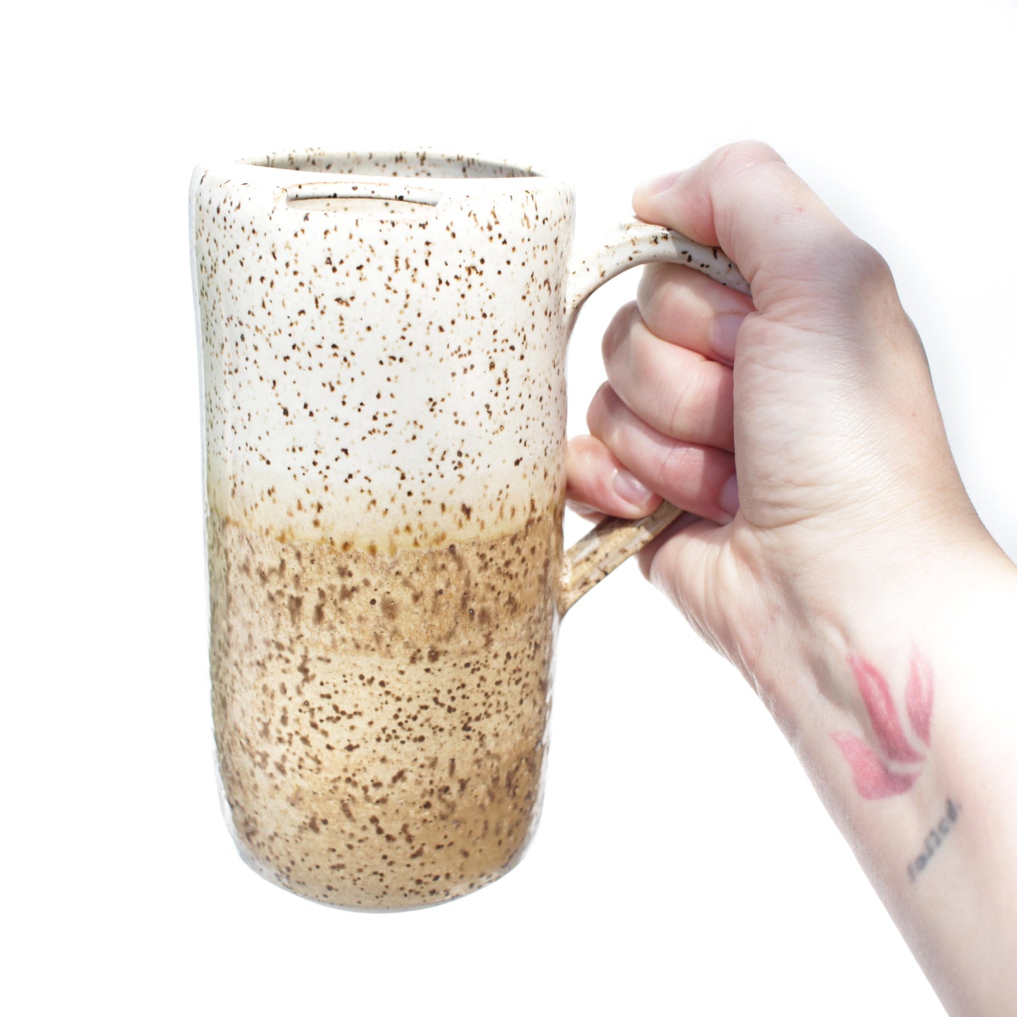 Ceramic Travel Mug with Handle Tall Skinny Speckled Stoneware