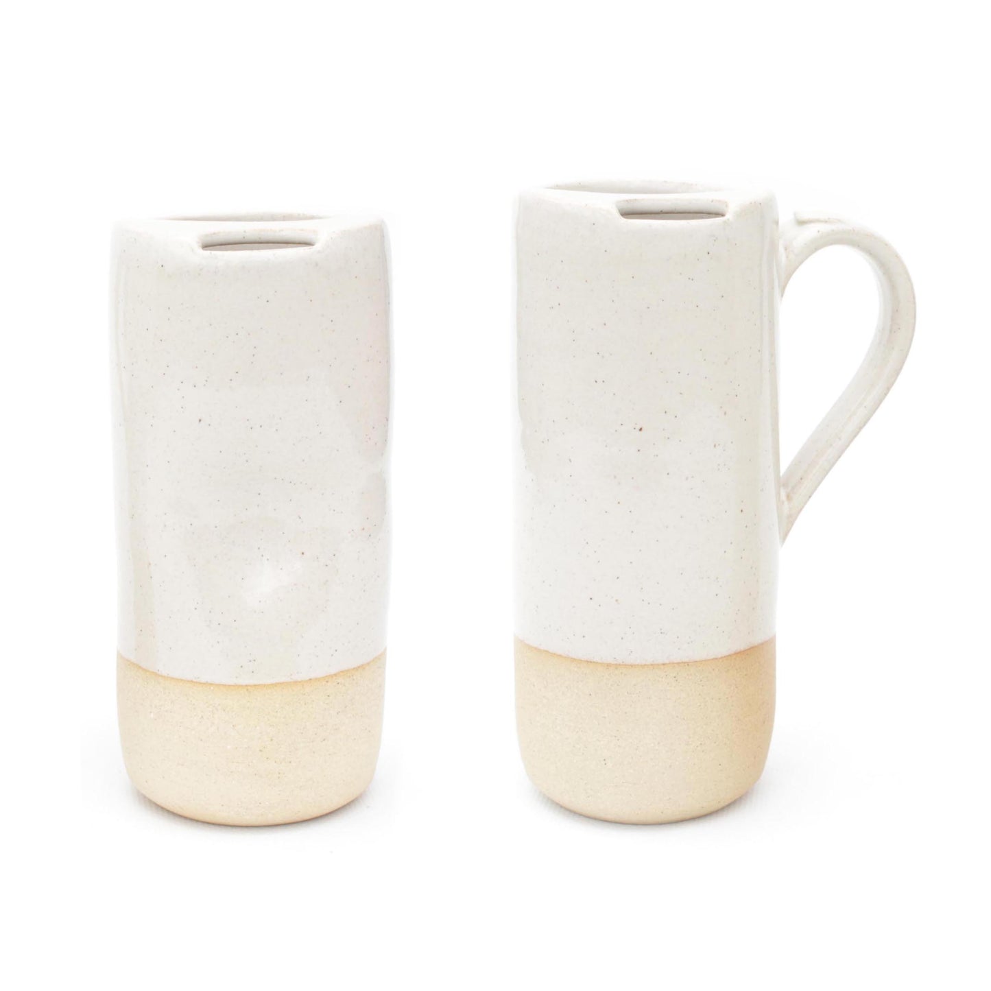 Neutral Beige Ceramic Travel Mug with Handle or Thumb Tumbler