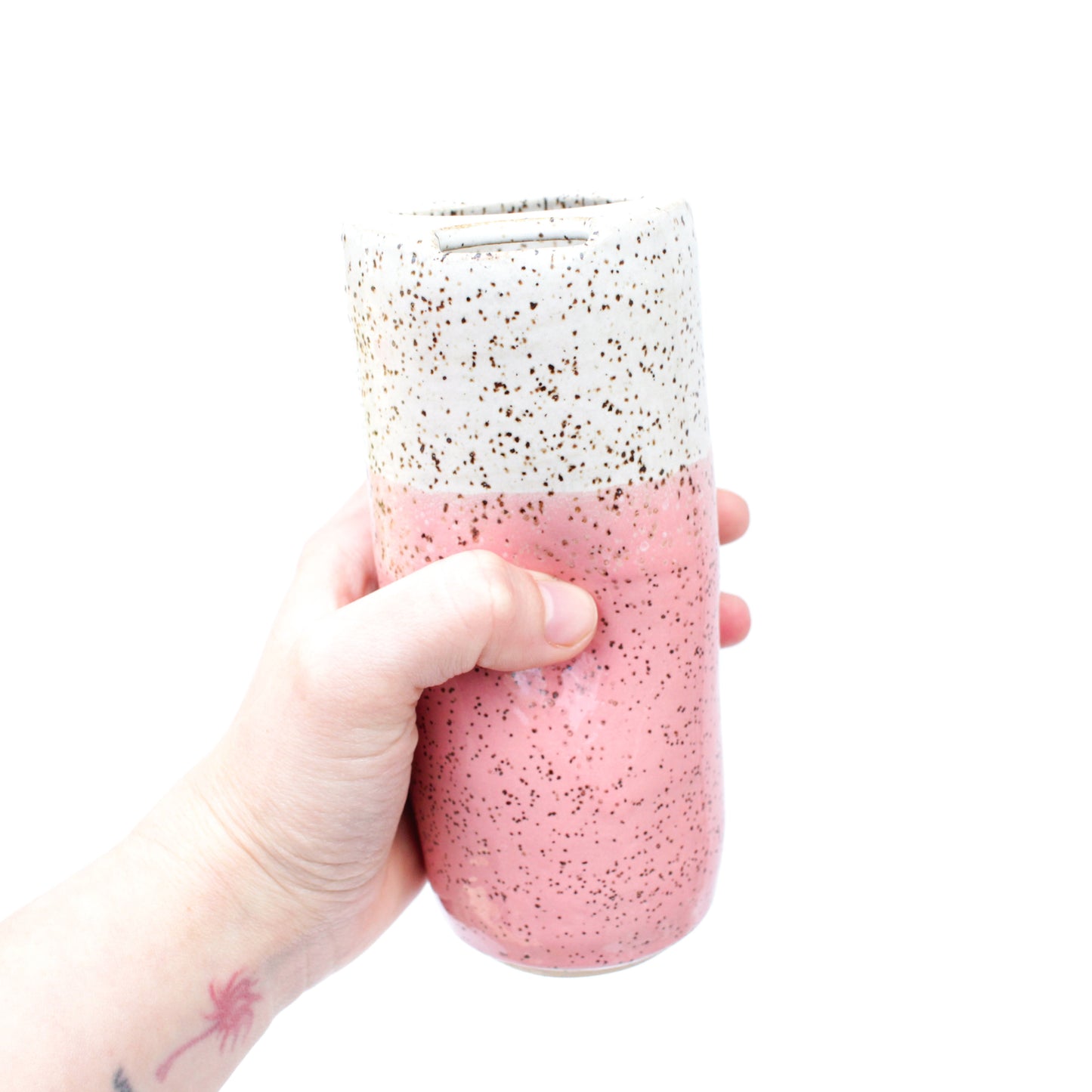Bubblegum Pink Skinny Speckled Stoneware Travel Mug with Handle or Thumb Tumbler