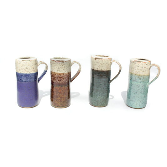 Ceramic Travel Mug with Handle Tall Skinny Speckled Stoneware