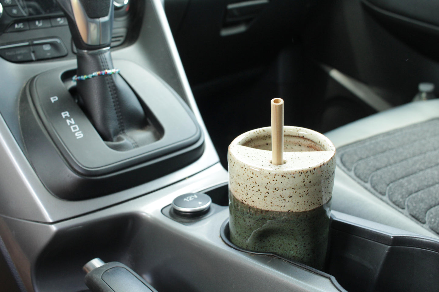 Skinny Speckled Stoneware Cold Cup with Bamboo Straw